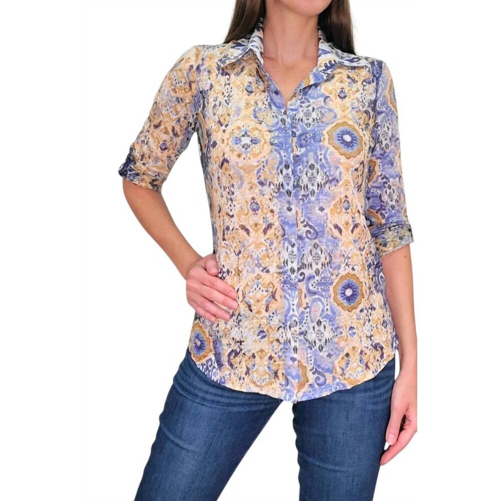 NEW DAVID CLINE crushed peri shirt in multi